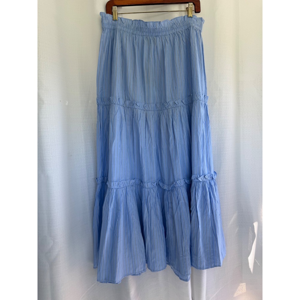 Tuckernuck Smocked Tiered Maxi Skirt Size XL Blue Stripe Preppy Coastal NWT